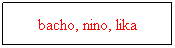 Text Box: bacho, nino, lika
